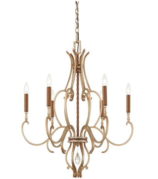 Magnolia Manor 6-Light Chandelier in Pale Gold with Distressed Bronze