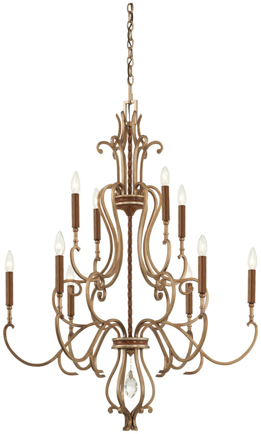 Magnolia Manor 10-Light Chandelier in Pale Gold with Distressed Bronze