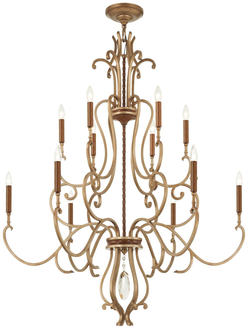 Magnolia Manor 12-Light Chandelier in Pale Gold with Distressed Bronze