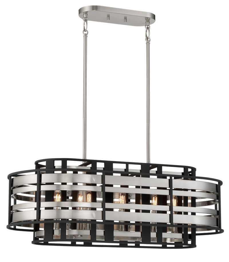Presten 8-Light Linear Pendant in Brushed Nickle with Sand Coal