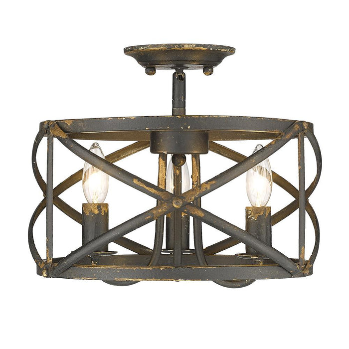 3-Light Semi-Flush Mount in Antique Black Iron - Lamps Expo