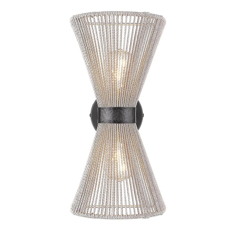 6938-2W BLK-BR - Avon 2-Light Wall Sconce in Matte Black with Bleached Raphia by Golden Lighting