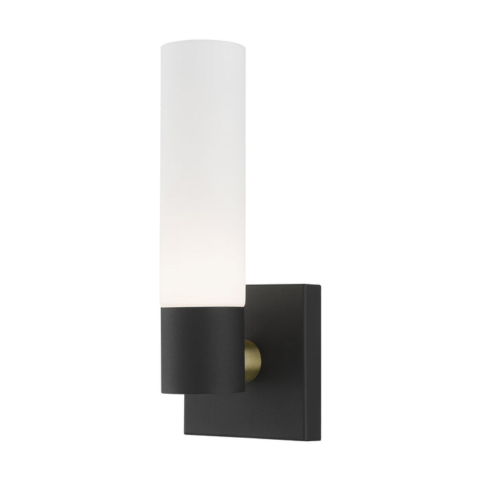 Aero One Light Wall Sconce in Textured Black with Antique Brass