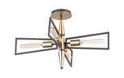 Wings 4 Light Flush Mount in Black / Satin Brass