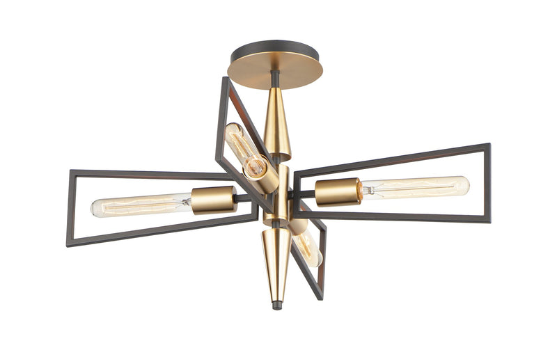 Wings 4 Light Flush Mount in Black / Satin Brass