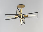 Wings 4 Light Flush Mount in Black / Satin Brass