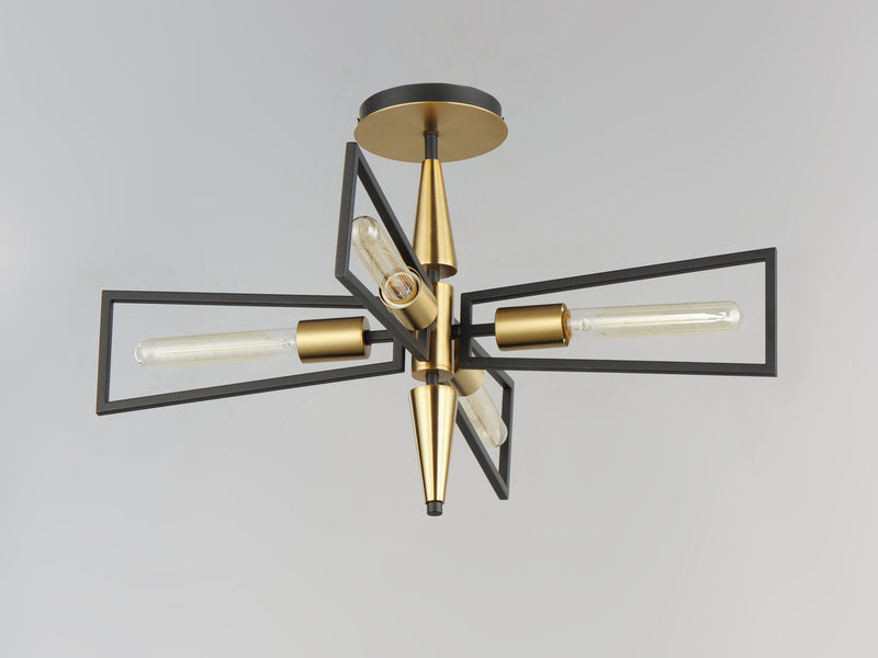 Wings 4 Light Flush Mount in Black / Satin Brass