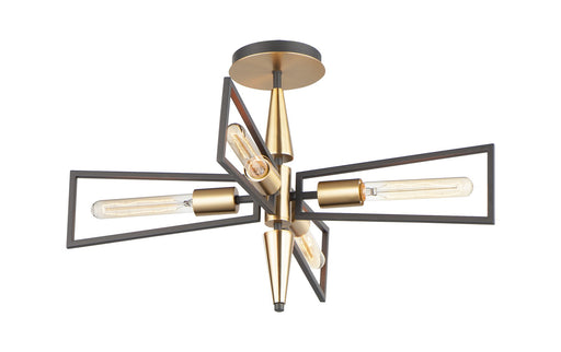 Wings 4 Light Flush Mount in Black / Satin Brass