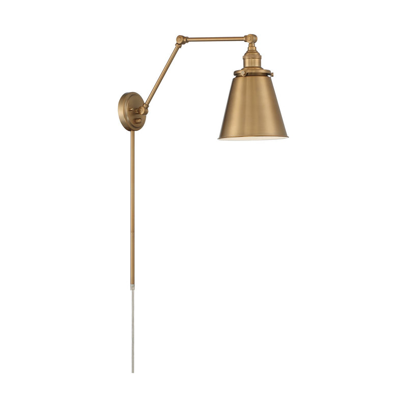 Bayard Plug-In Swing Arm Wall Lamp in Burnished Brass