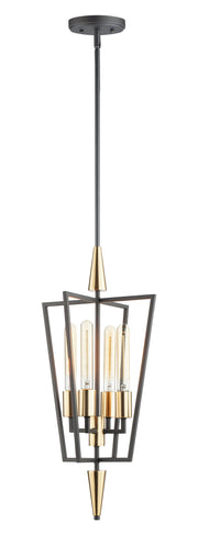 Wings 4 Light Pendant in Black / Satin Brass