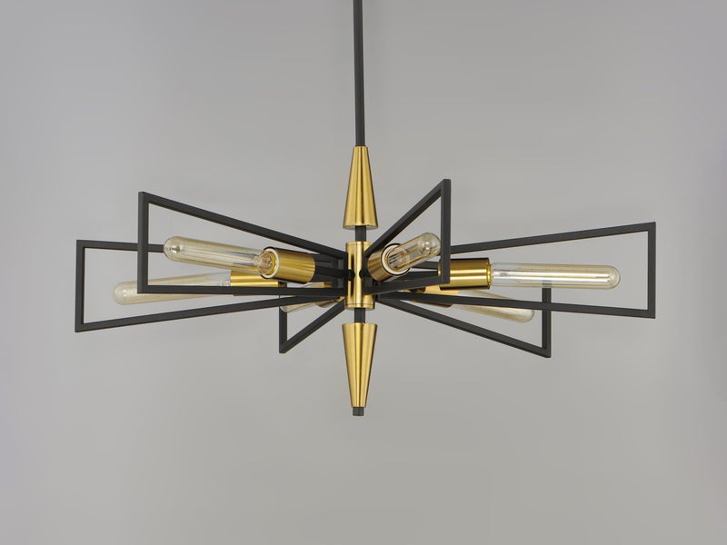 Wings 6 Light Chandelier in Black / Satin Brass