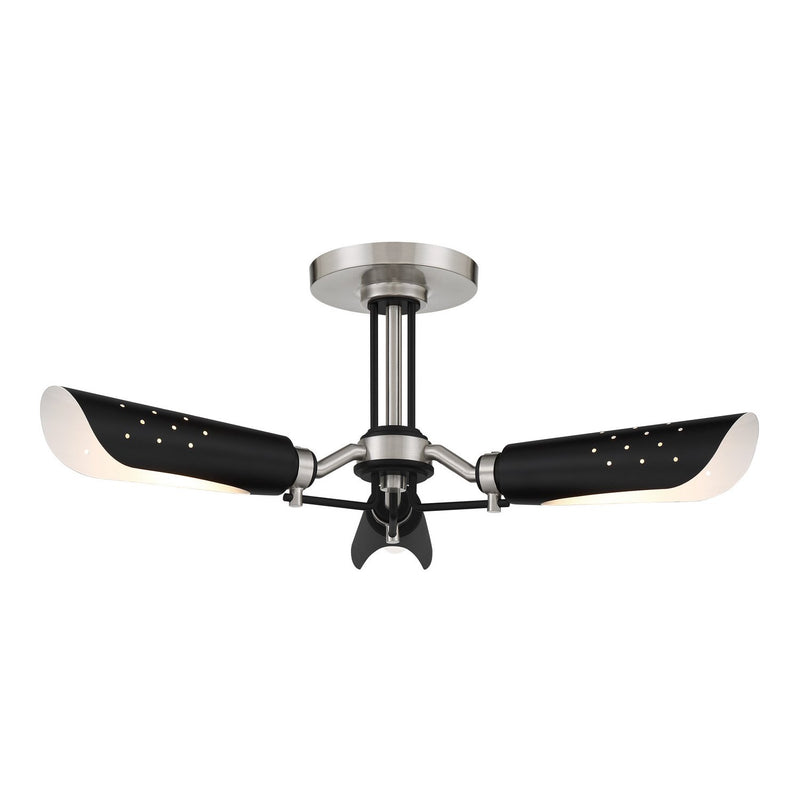 Turbine 3-Light Semi-Flush Mount in Brushed Nickel and Coal Highlights