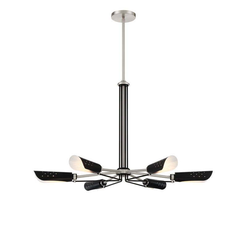 Turbine 6-Light Chandelier in Brushed Nickel and Coal Highlights