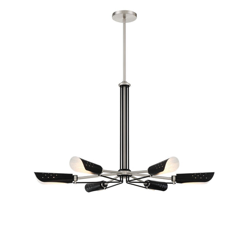 Turbine 6-Light Chandelier in Brushed Nickel and Coal Highlights