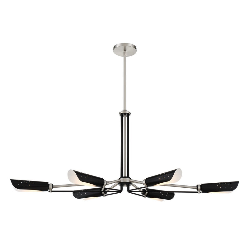 Turbine 6-Light Linear Chandelier in Brushed Nickel and Coal Highlights