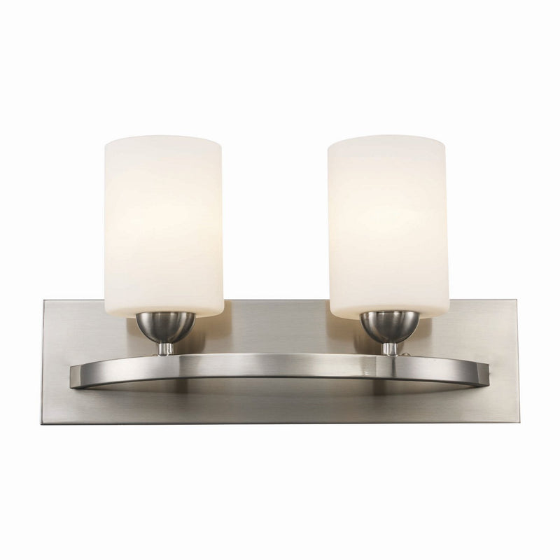 White Glass Cylinder 2-Light Vanity Light in Brushed Nickel