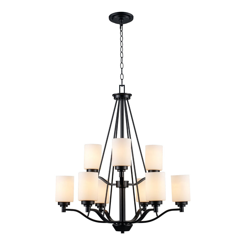 Mod Pod 9-Light 29" Frosted Glass Chandelier in Black
