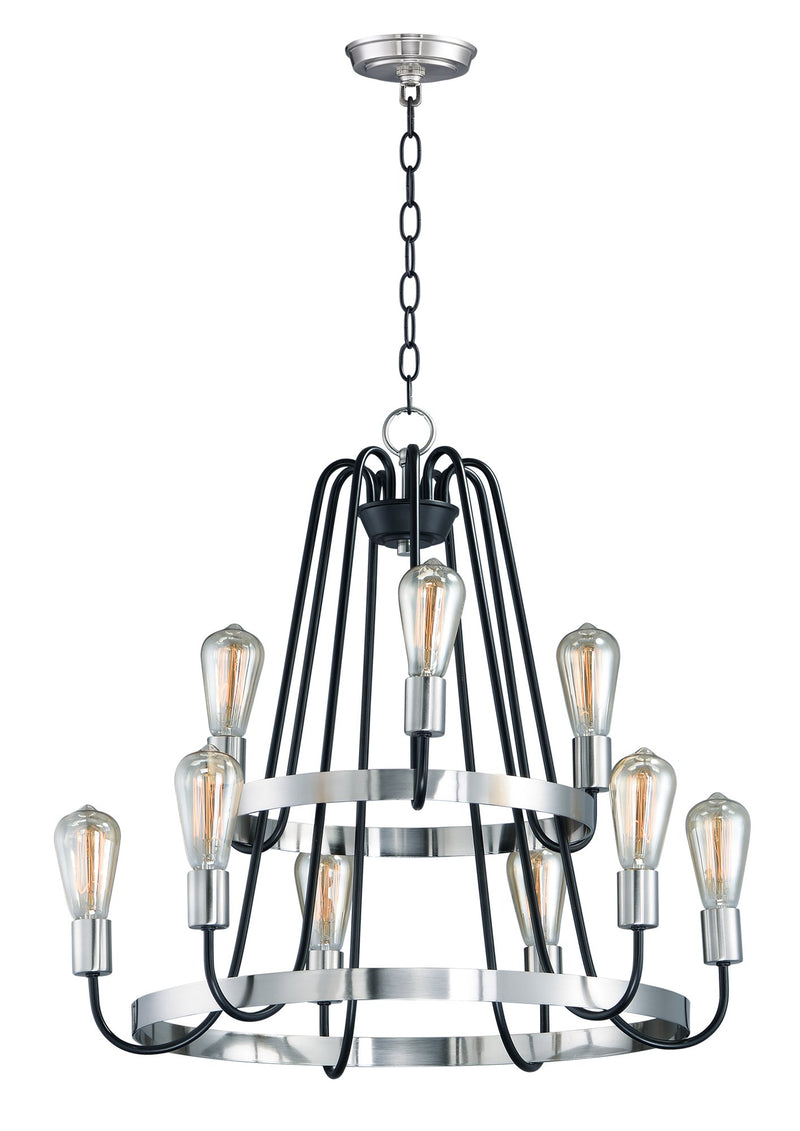 Haven 9 Light Chandelier in Black / Satin Nickel