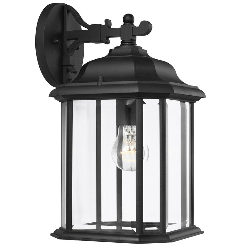 Kent Large Clear Glass Outdoor Wall Lantern in Black