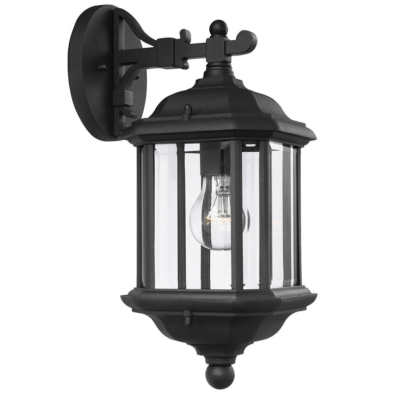 Kent Medium Clear Glass Outdoor Wall Lantern in Black