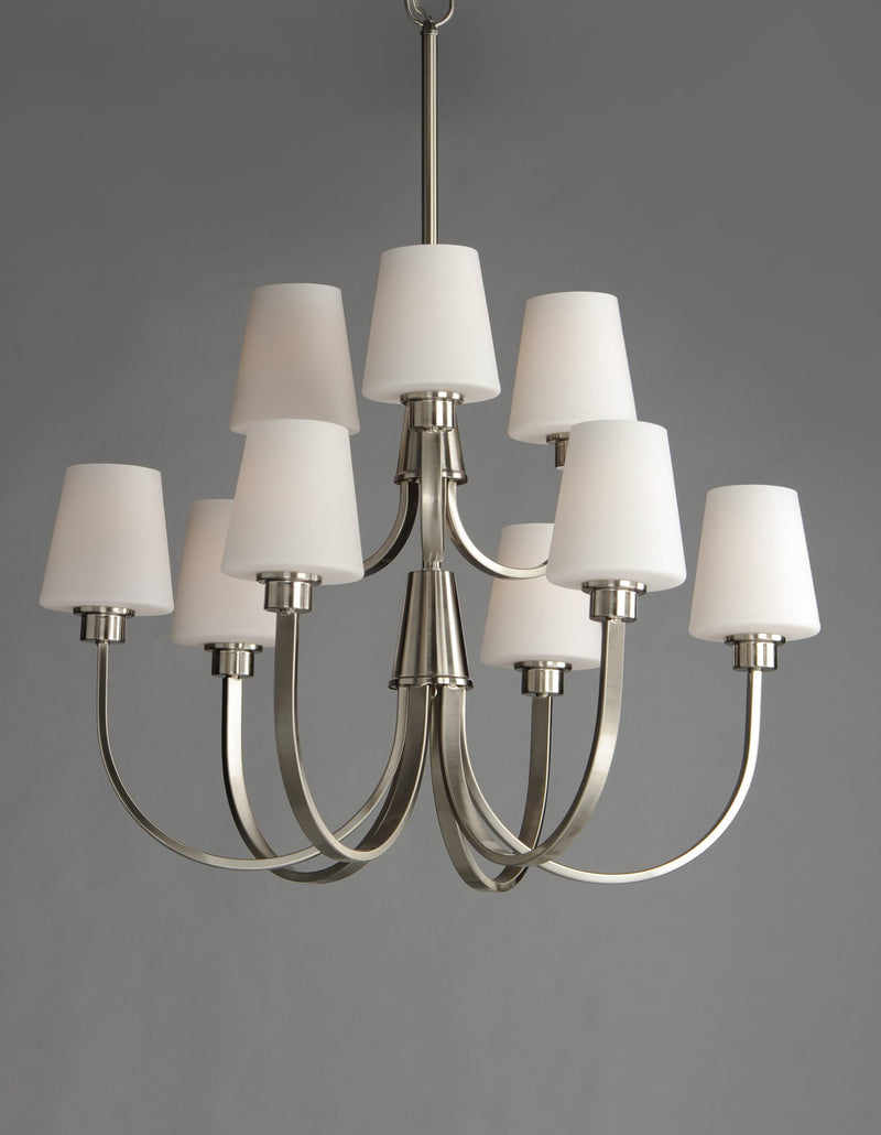 Shelter 9 Light Chandelier in Satin Nickel