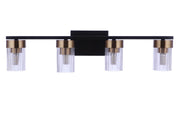 Bond Street 4 Light 27" Vanity in Flat Black/Satin Brass