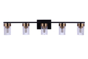Bond Street 5 Light 35" Vanity in Flat Black/Satin Brass