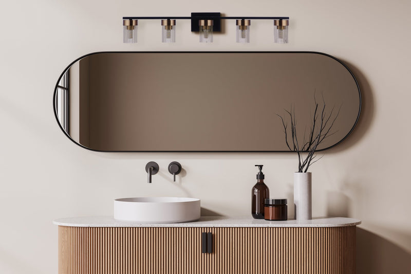 Bond Street 5 Light 35" Vanity in Flat Black/Satin Brass