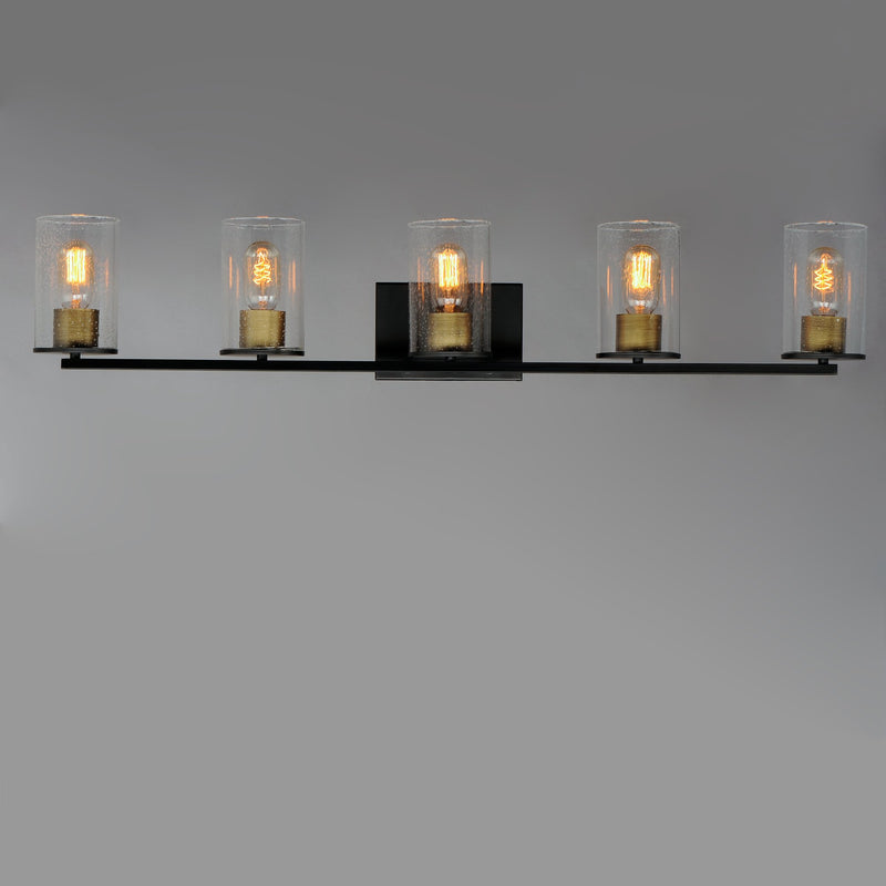 Sleek 5 Light Bath Vanity in Antique Brass / Black