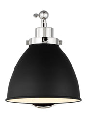Wellfleet One-Arm Dome Wall Sconce in Midnight Black and Polished Nickel