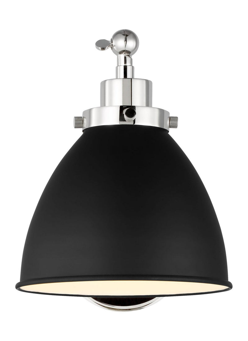 Wellfleet One-Arm Dome Wall Sconce in Midnight Black and Polished Nickel