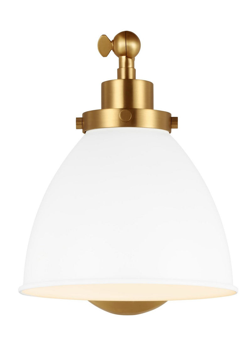 Wellfleet One-Arm Dome Wall Sconce in Matte White and Burnished Brass