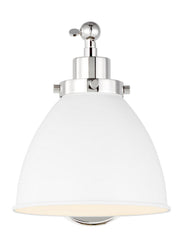 Wellfleet One-Arm Dome Wall Sconce in Matte White and Polished Nickel