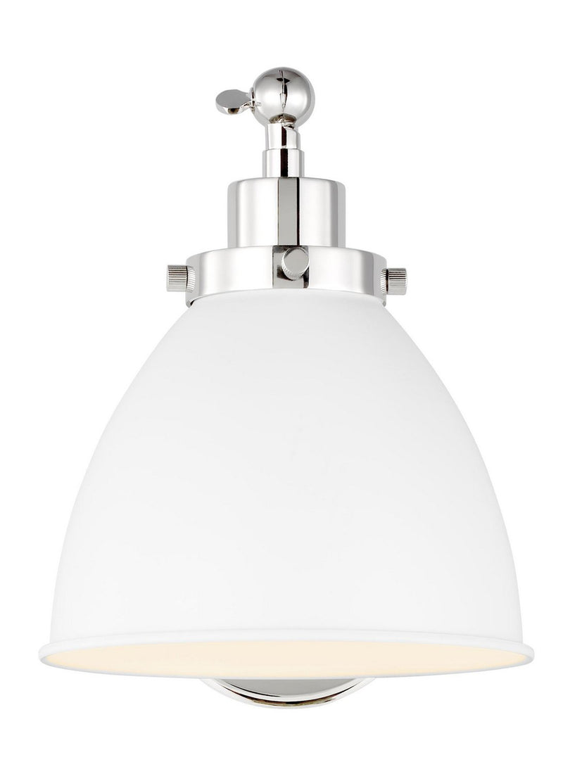 Wellfleet One-Arm Dome Wall Sconce in Matte White and Polished Nickel