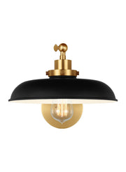 Wellfleet One-Arm Wide Wall Sconce in Midnight Black and Burnished Brass