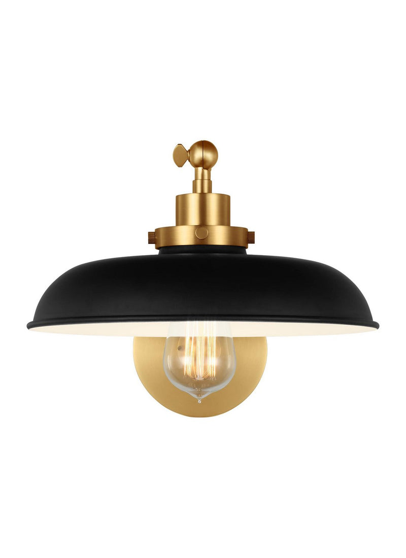 Wellfleet One-Arm Wide Wall Sconce in Midnight Black and Burnished Brass