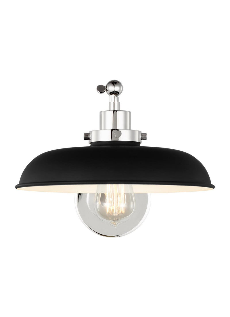 Wellfleet One-Arm Wide Wall Sconce in Midnight Black and Polished Nickel