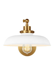 Wellfleet One-Arm Wide Wall Sconce in Matte White and Burnished Brass