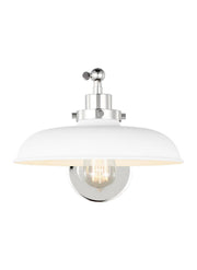 Wellfleet One-Arm Wide Wall Sconce in Matte White and Polished Nickel