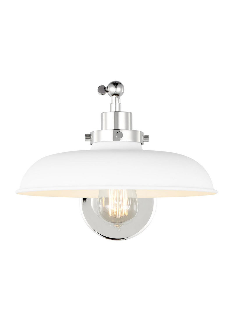 Wellfleet One-Arm Wide Wall Sconce in Matte White and Polished Nickel