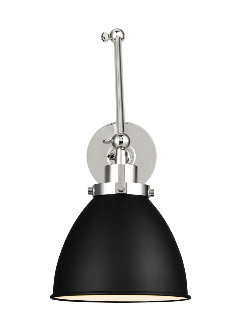 Wellfleet Two-Arm Dome Swing Arm Wall Lamp in Midnight Black and Polished Nickel