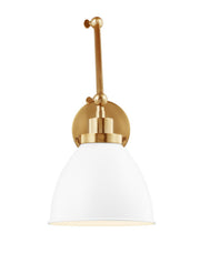Wellfleet Two-Arm Dome Swing Arm Wall Lamp in Matte White and Burnished Brass