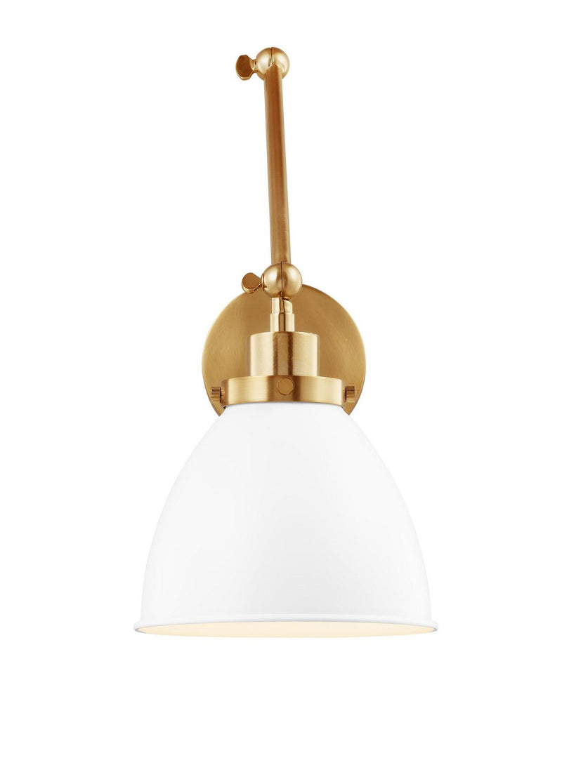 Wellfleet Two-Arm Dome Swing Arm Wall Lamp in Matte White and Burnished Brass