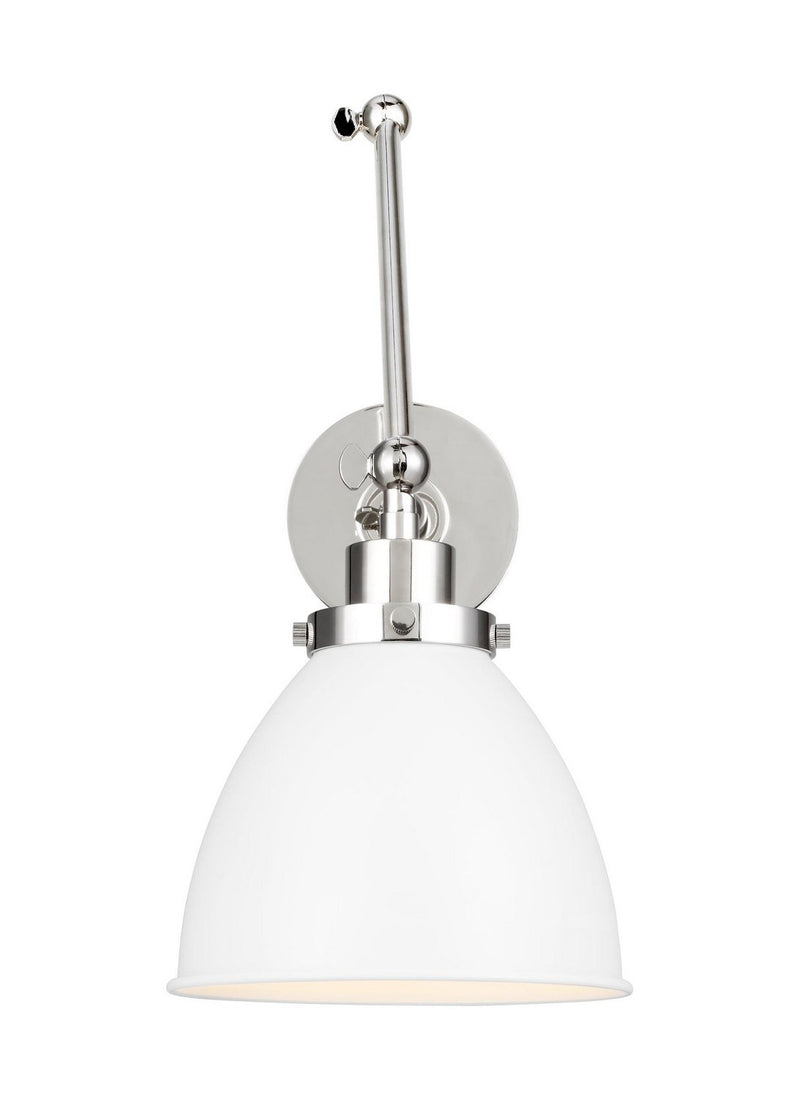 Wellfleet Two-Arm Dome Swing Arm Wall Lamp in Matte White and Polished Nickel