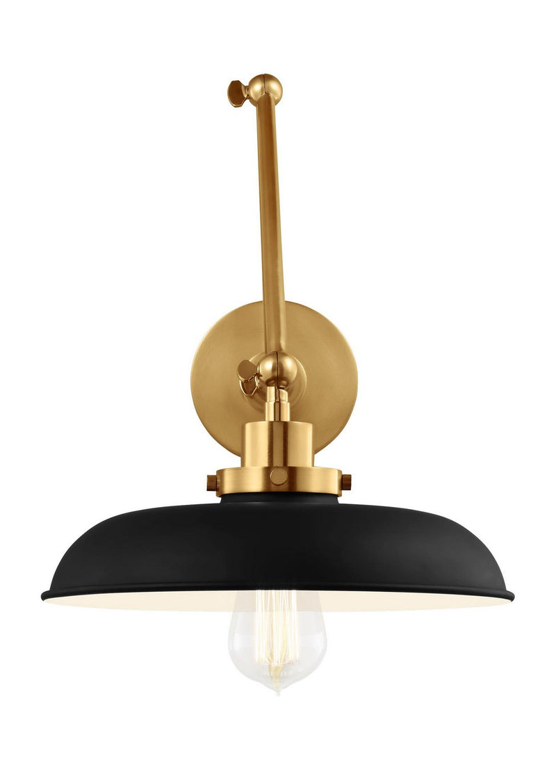 Wellfleet Two-Arm Wide Swing Arm Wall Lamp in Midnight Black and Burnished Brass