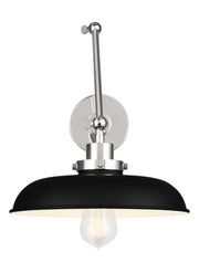Wellfleet Two-Arm Wide Swing Arm Wall Lamp in Midnight Black and Polished Nickel
