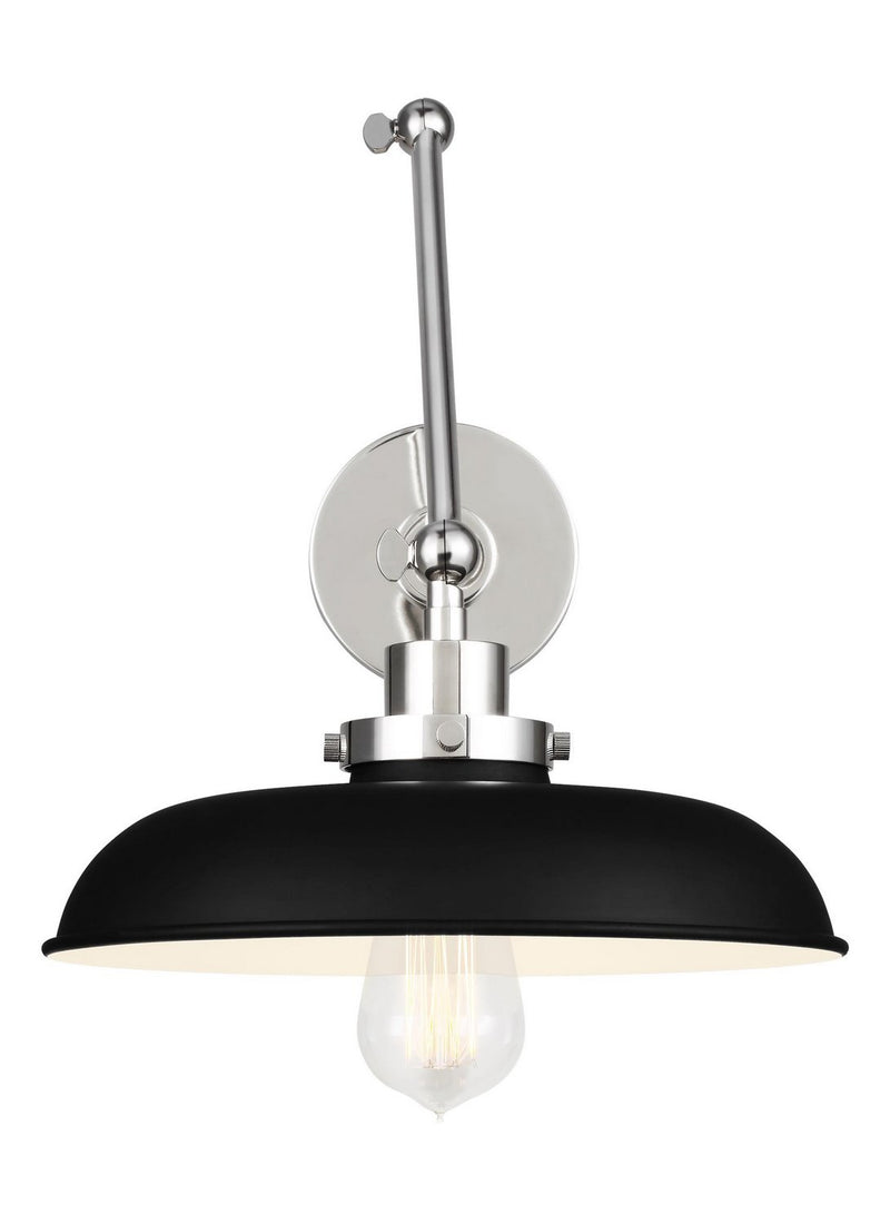 Wellfleet Two-Arm Wide Swing Arm Wall Lamp in Midnight Black and Polished Nickel