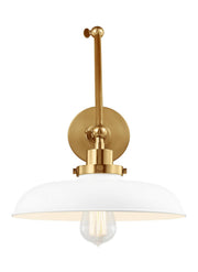 Wellfleet Two-Arm Wide Swing Arm Wall Lamp in Matte White and Burnished Brass