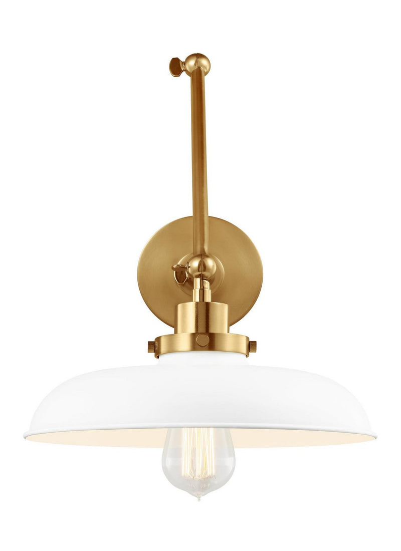 Wellfleet Two-Arm Wide Swing Arm Wall Lamp in Matte White and Burnished Brass