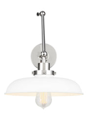 Wellfleet Two-Arm Wide Swing Arm Wall Lamp in Matte White and Polished Nickel